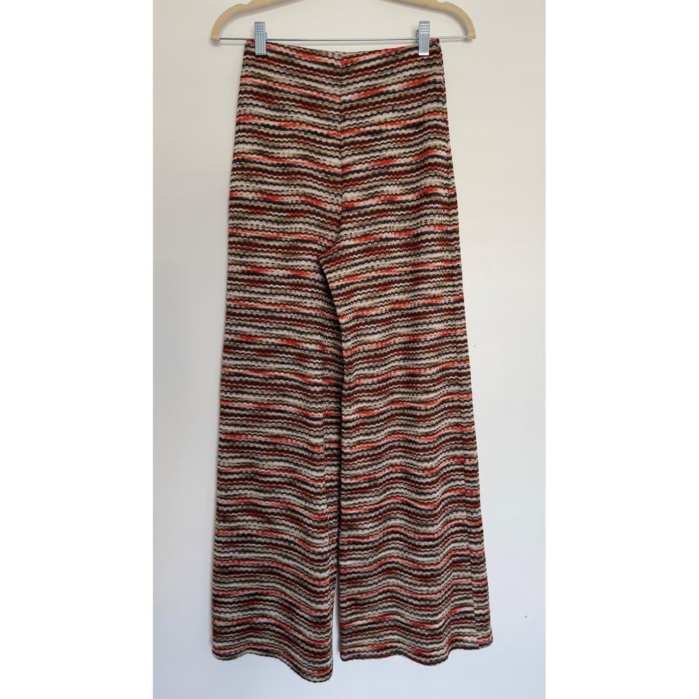 Free People Wide Leg Knit Pants in Brown, Cream & Red Stripes